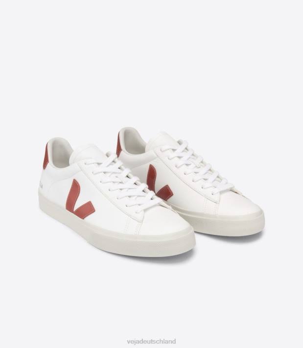 Schuhe VHJD227 Frauen Veja Campo chromfreies Leder, weißes Rouille