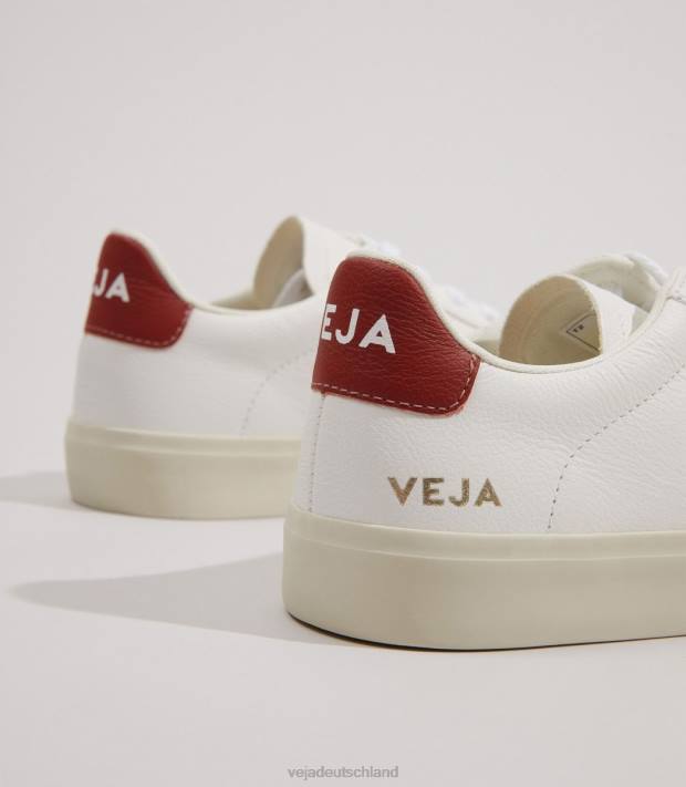 Schuhe VHJD227 Frauen Veja Campo chromfreies Leder, weißes Rouille