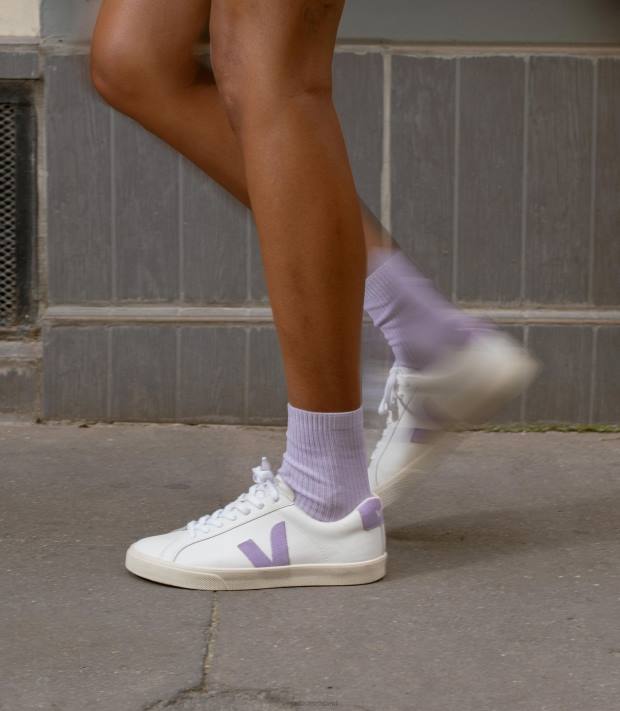 Schuhe VHJD242 Frauen Veja Esplar-Leder, extraweiß, Lavande