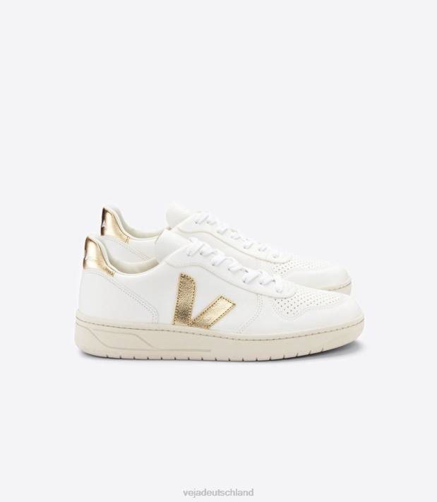 Schuhe VHJD233 Frauen Veja v-10 chromfreies Leder weiß Platin
