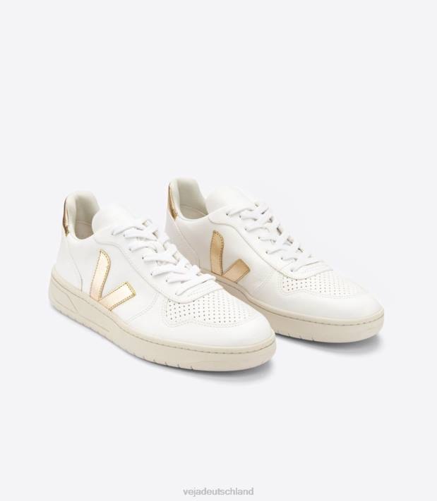 Schuhe VHJD233 Frauen Veja v-10 chromfreies Leder weiß Platin