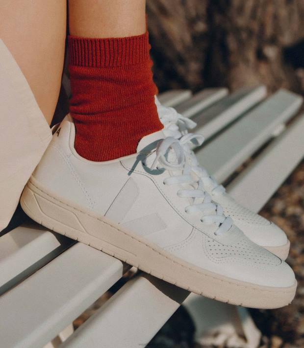 Schuhe VHJD237 Frauen Veja V-10 Leder weiß
