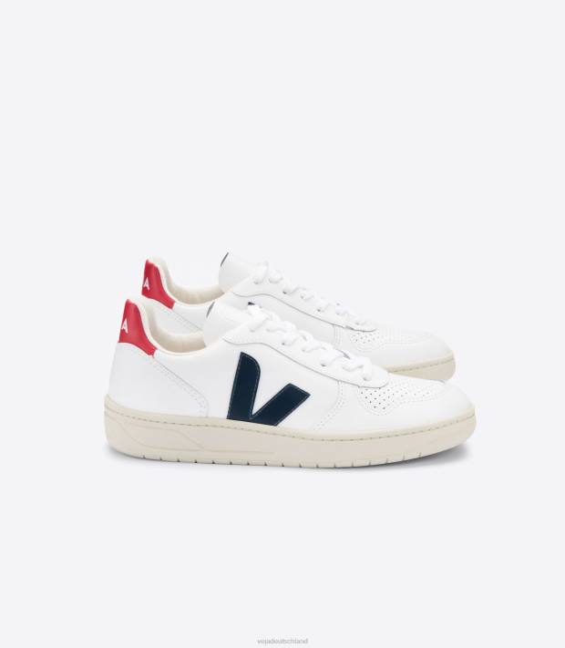 Schuhe VHJD238 Frauen Veja V-10 Leder weiß Nautico Pekin
