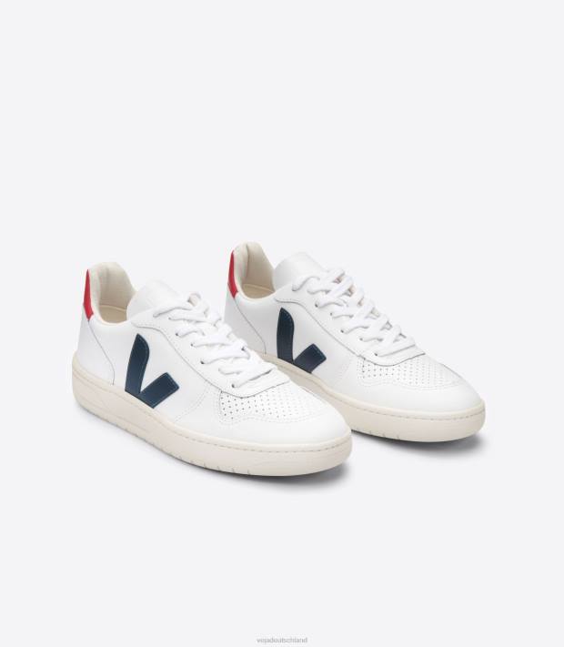 Schuhe VHJD238 Frauen Veja V-10 Leder weiß Nautico Pekin