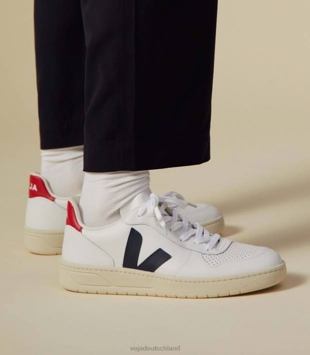 Schuhe VHJD238 Frauen Veja V-10 Leder weiß Nautico Pekin