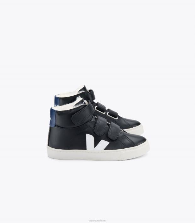 Schuhe VHJD320 Kinder Veja Esplar-Mittelpelzleder, schwarzes Kobalt