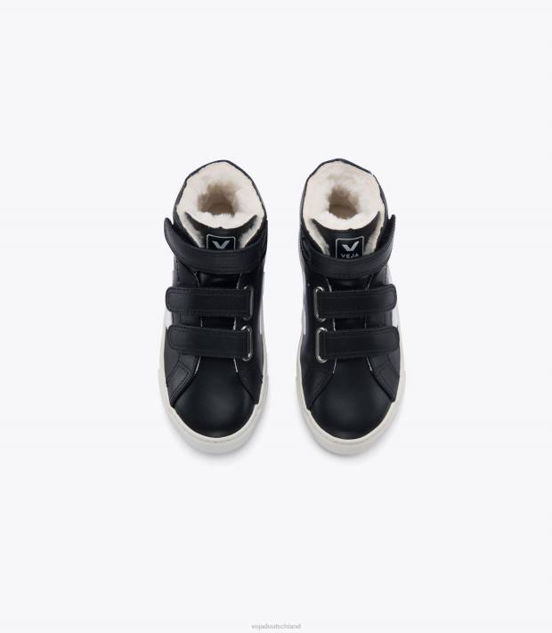 Schuhe VHJD320 Kinder Veja Esplar-Mittelpelzleder, schwarzes Kobalt