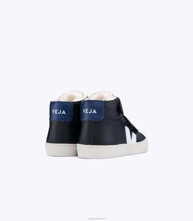 Schuhe VHJD320 Kinder Veja Esplar-Mittelpelzleder, schwarzes Kobalt