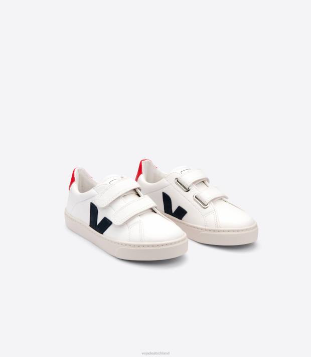 Schuhe VHJD321 Kinder Veja Esplar chromfreies Leder weiß Nautico Pekin