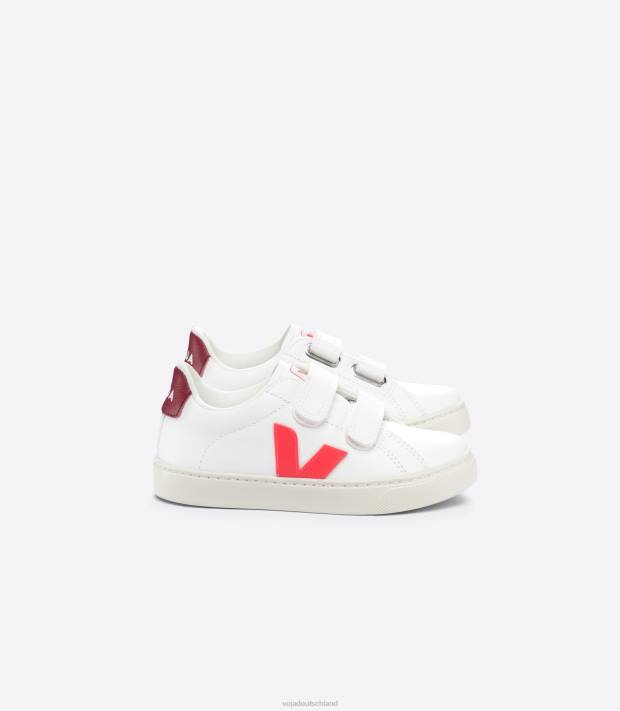 Schuhe VHJD322 Kinder Veja Esplar chromfreies Leder, weißes Rose-Fluo-Marsala