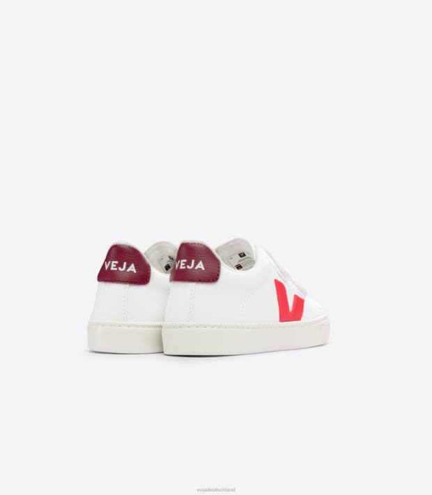 Schuhe VHJD322 Kinder Veja Esplar chromfreies Leder, weißes Rose-Fluo-Marsala