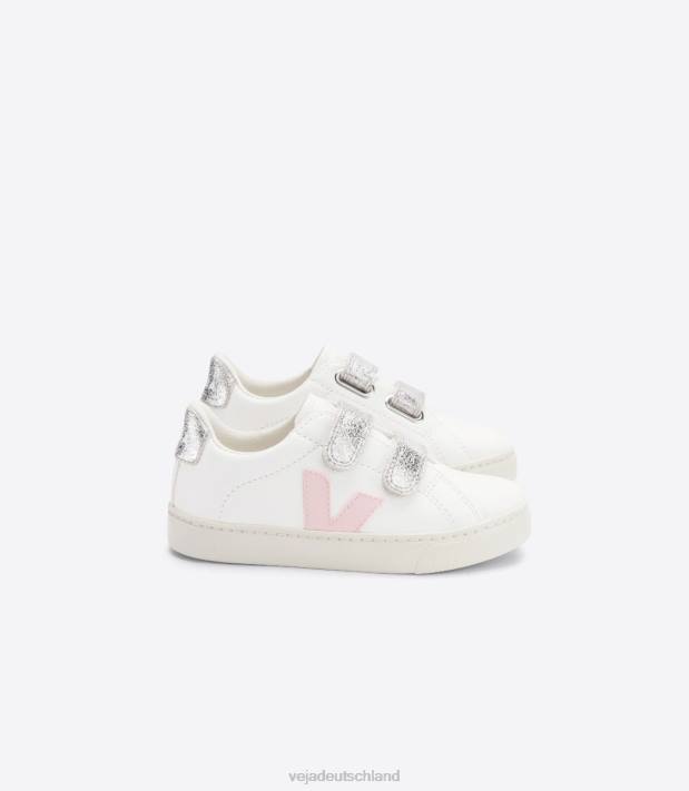 Schuhe VHJD323 Kinder Veja Esplar chromfreies Leder, weißes Blütenblattsilber