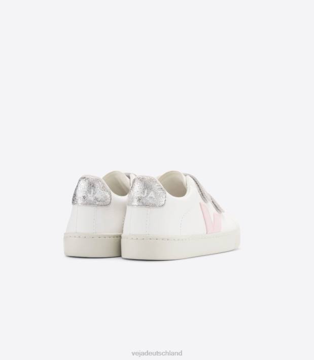 Schuhe VHJD323 Kinder Veja Esplar chromfreies Leder, weißes Blütenblattsilber