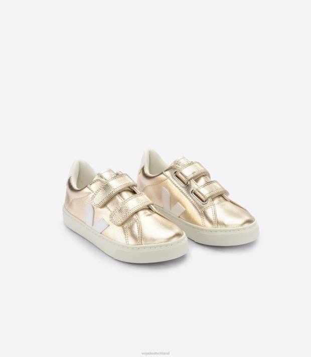 Schuhe VHJD327 Kinder Veja Esplar chromfreies Leder Platin weiß