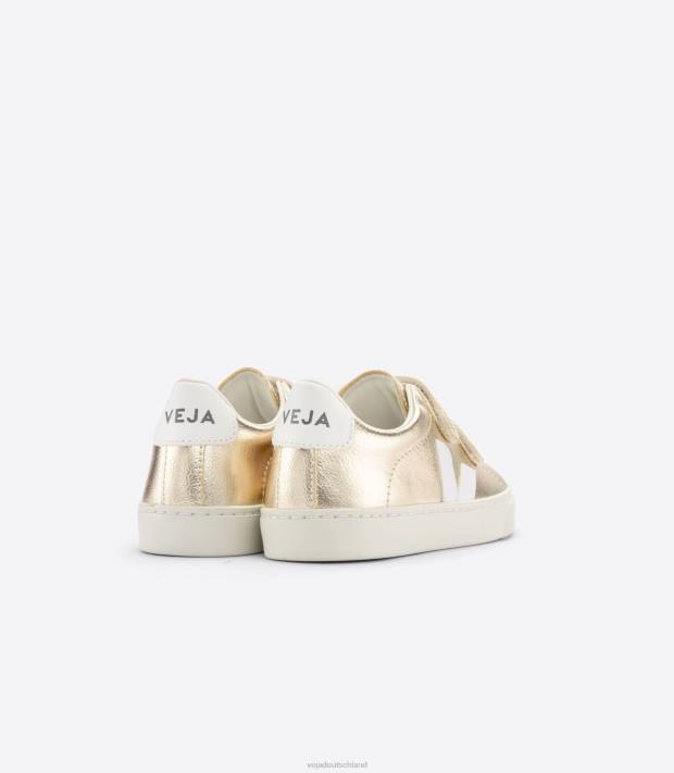 Schuhe VHJD327 Kinder Veja Esplar chromfreies Leder Platin weiß