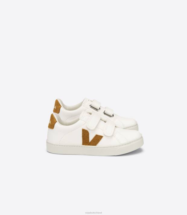 Schuhe VHJD328 Kinder Veja Esplar chromfreies Leder, weißes Kamel