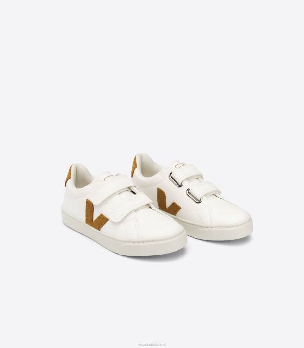 Schuhe VHJD328 Kinder Veja Esplar chromfreies Leder, weißes Kamel