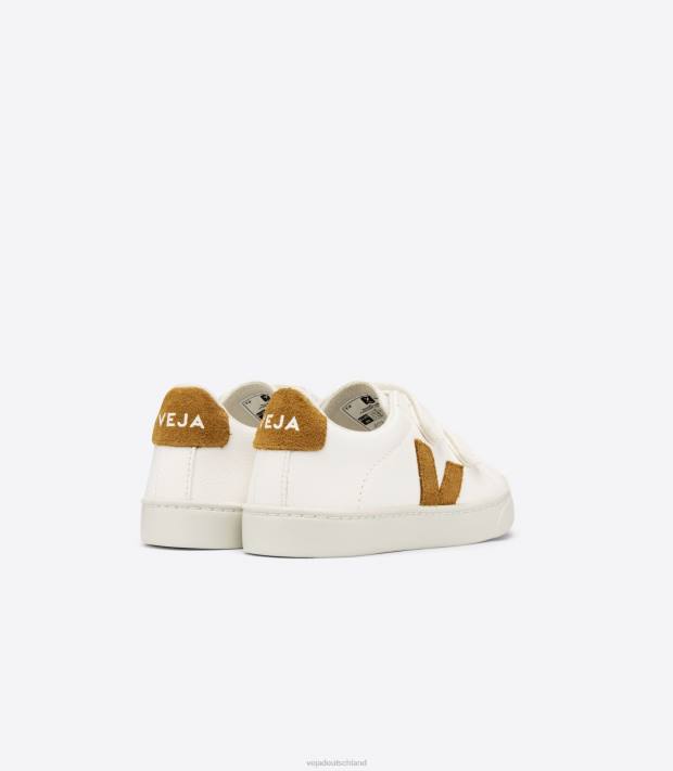 Schuhe VHJD328 Kinder Veja Esplar chromfreies Leder, weißes Kamel
