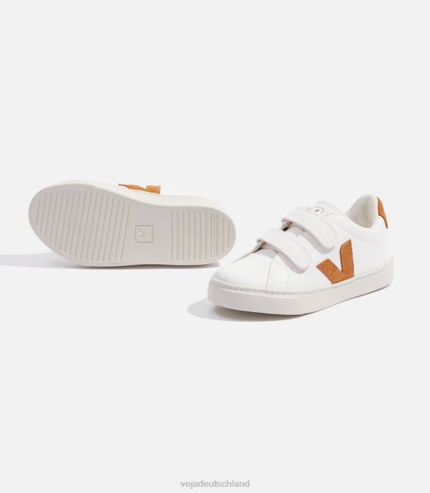 Schuhe VHJD328 Kinder Veja Esplar chromfreies Leder, weißes Kamel