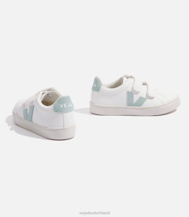 Schuhe VHJD329 Kinder Veja Esplar chromfreies Leder, weißes Matcha