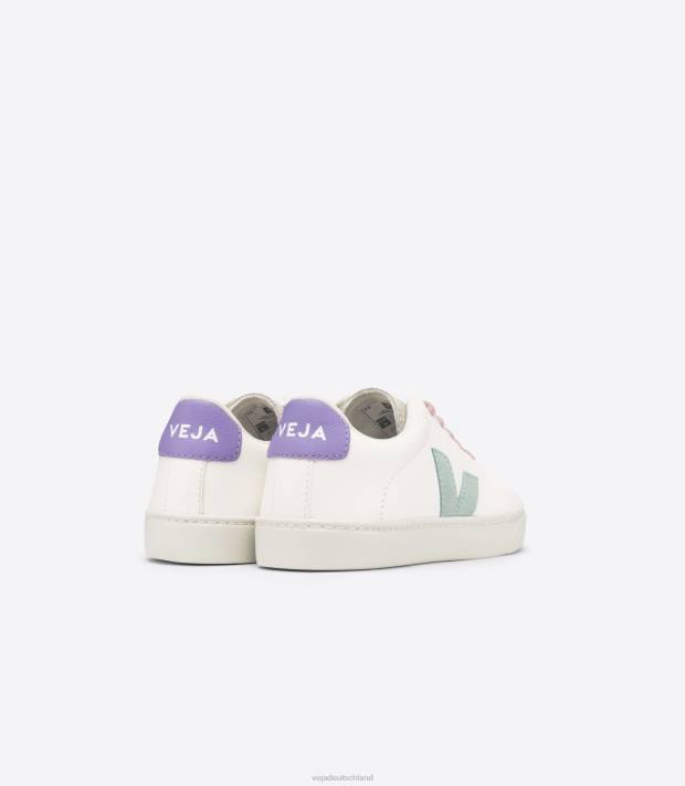 Schuhe VHJD330 Kinder Veja Esplar-Schnürsenkel, chromfreies Leder, weiß, Matcha-Lavande