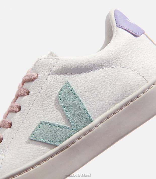 Schuhe VHJD330 Kinder Veja Esplar-Schnürsenkel, chromfreies Leder, weiß, Matcha-Lavande