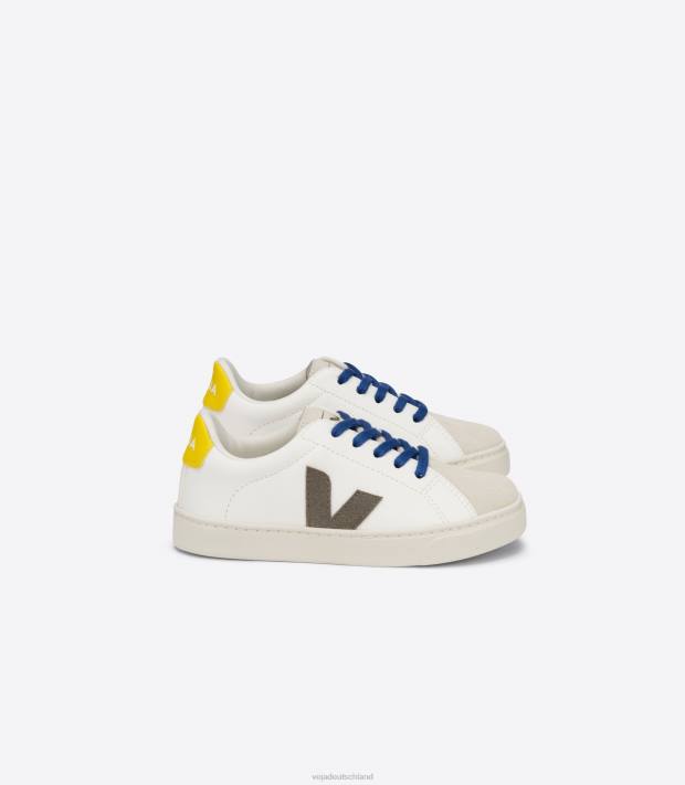 Schuhe VHJD331 Kinder Veja Esplar-Schnürsenkel, chromfreies Leder, weißes Moonrock-Tonic