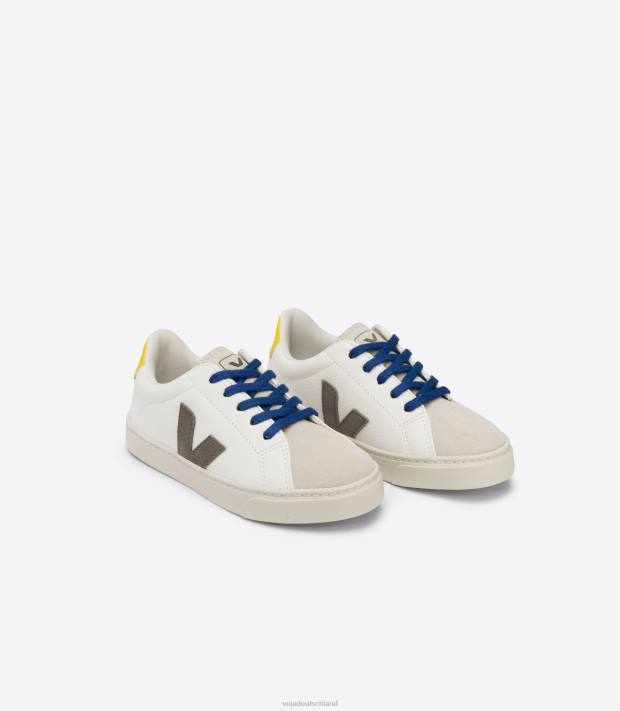 Schuhe VHJD331 Kinder Veja Esplar-Schnürsenkel, chromfreies Leder, weißes Moonrock-Tonic