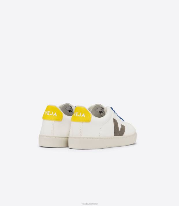 Schuhe VHJD331 Kinder Veja Esplar-Schnürsenkel, chromfreies Leder, weißes Moonrock-Tonic
