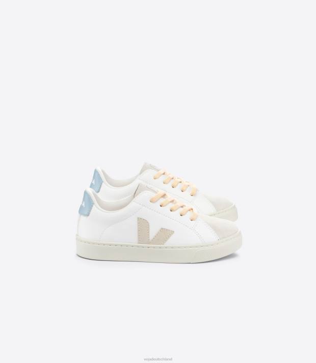 Schuhe VHJD332 Kinder Veja Esplar-Schnürsenkel, chromfreies Leder, weißer Zobelstahl