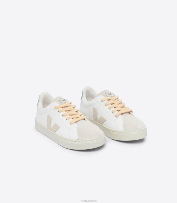 Schuhe VHJD332 Kinder Veja Esplar-Schnürsenkel, chromfreies Leder, weißer Zobelstahl