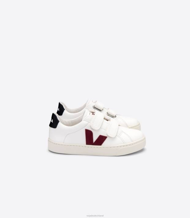 Schuhe VHJD336 Kinder Veja Esplar chromfreies Leder weiß Marsalaschwarz