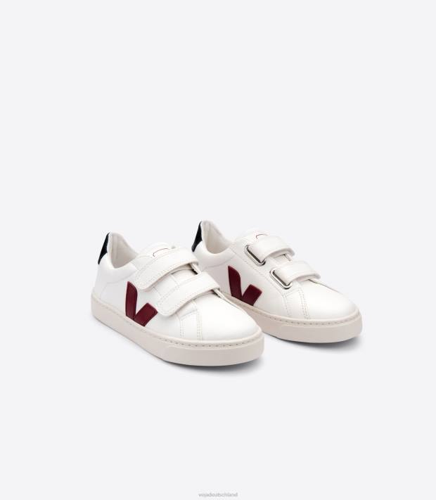 Schuhe VHJD336 Kinder Veja Esplar chromfreies Leder weiß Marsalaschwarz