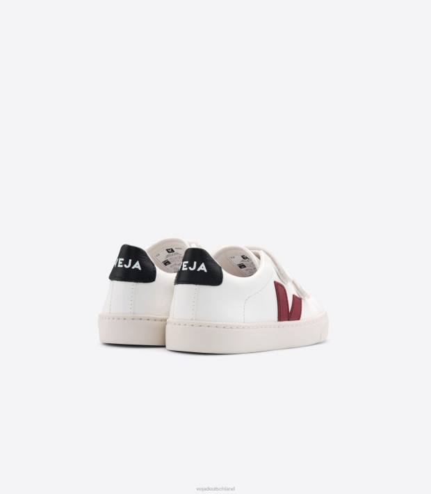 Schuhe VHJD336 Kinder Veja Esplar chromfreies Leder weiß Marsalaschwarz