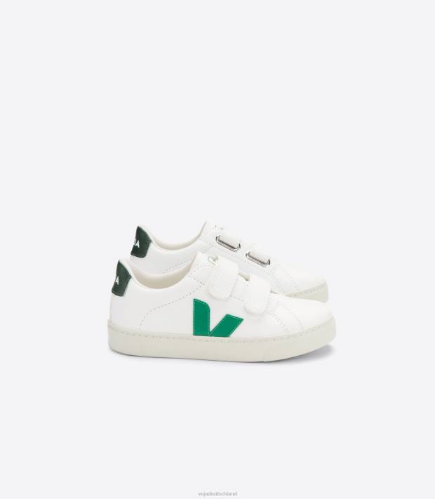 Schuhe VHJD337 Kinder Veja Esplar Chromfreies Leder Weiß Smaragd Zypern