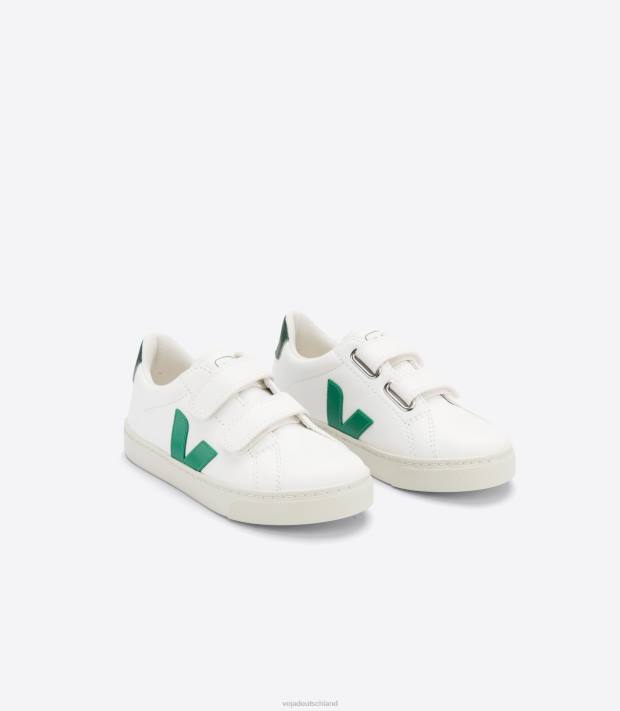 Schuhe VHJD337 Kinder Veja Esplar Chromfreies Leder Weiß Smaragd Zypern