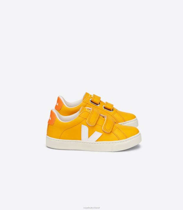 Schuhe VHJD338 Kinder Veja Esplar chromfreies Leder Ouro weiß