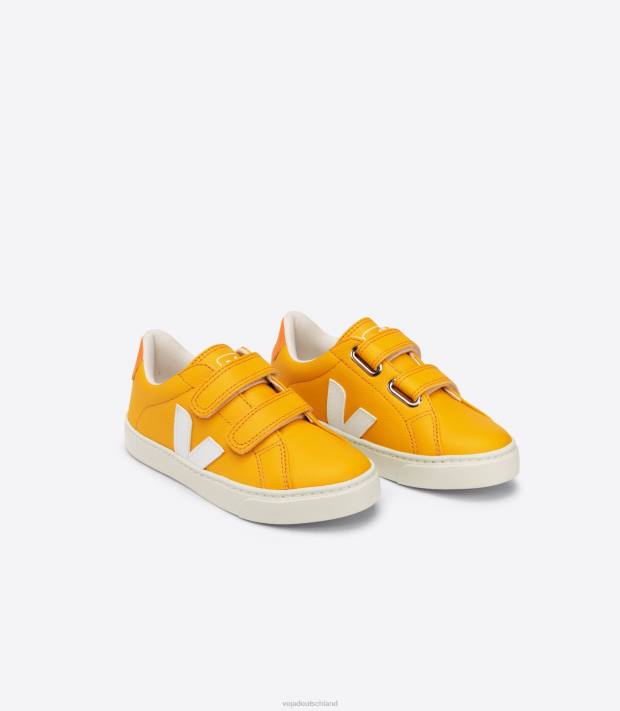 Schuhe VHJD338 Kinder Veja Esplar chromfreies Leder Ouro weiß