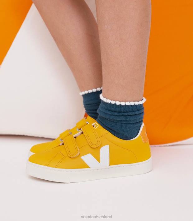 Schuhe VHJD338 Kinder Veja Esplar chromfreies Leder Ouro weiß