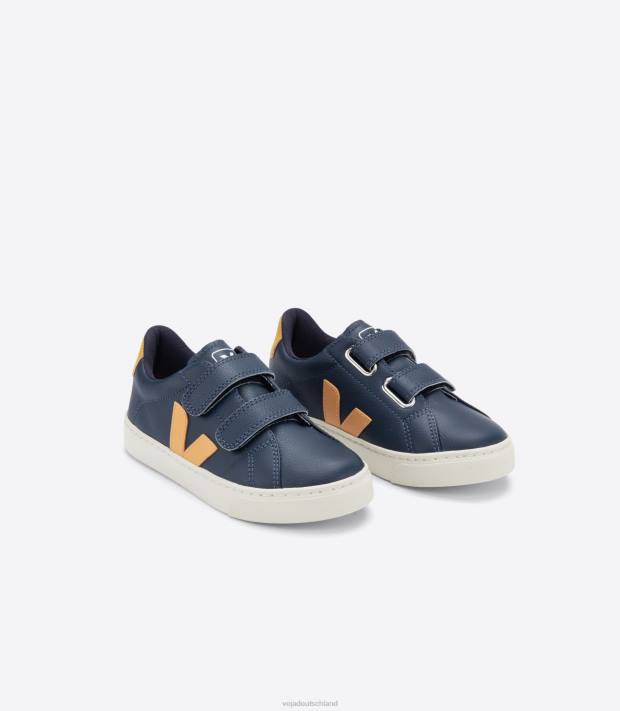 Schuhe VHJD339 Kinder Veja Esplar chromfreies Leder Nautico Moutarde