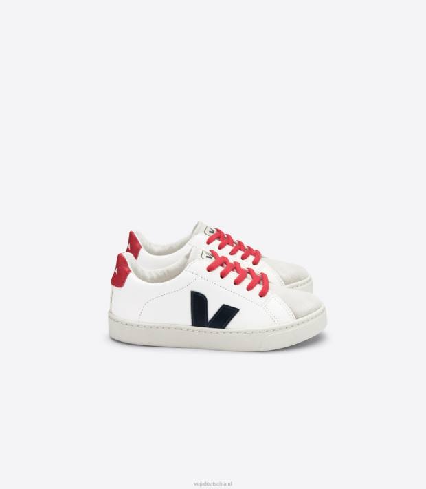 Schuhe VHJD342 Kinder Veja Esplar-Schnürsenkel, chromfreies Leder, weiß, Nautico, Peking