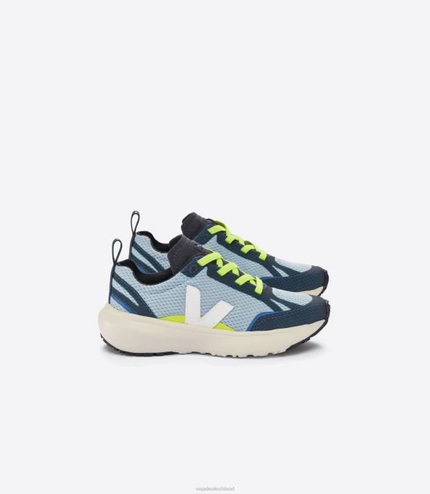Schuhe VHJD376 Kinder Veja Kanarische elastische Schnürsenkel Alveomesh Stahl weiß