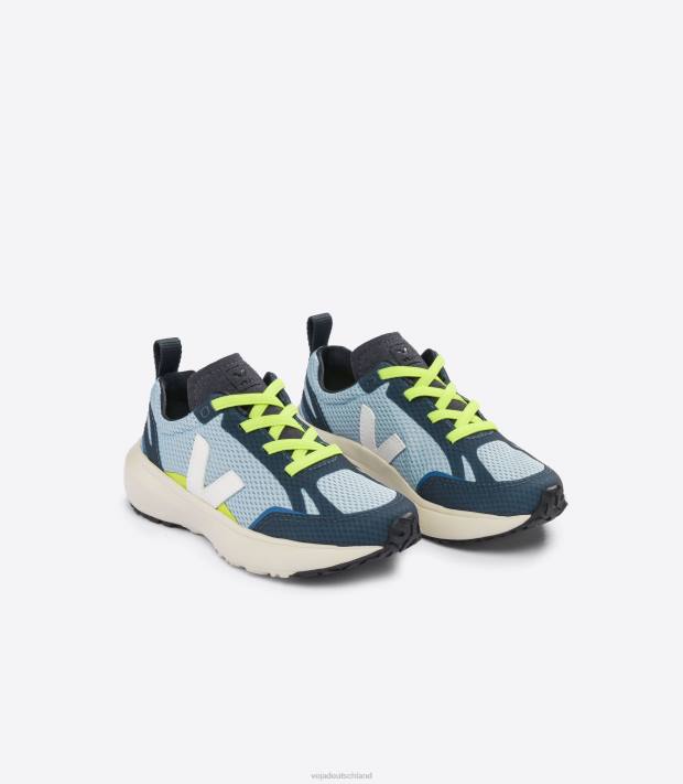 Schuhe VHJD376 Kinder Veja Kanarische elastische Schnürsenkel Alveomesh Stahl weiß