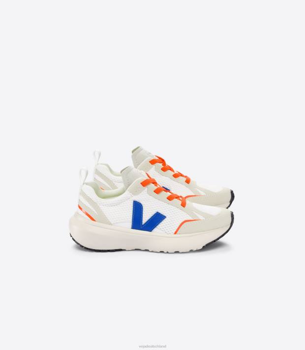 Schuhe VHJD377 Kinder Veja Kanarische elastische Schnürsenkel Alveomesh weiß indigo