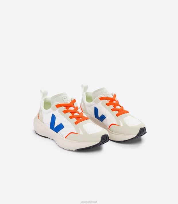 Schuhe VHJD377 Kinder Veja Kanarische elastische Schnürsenkel Alveomesh weiß indigo