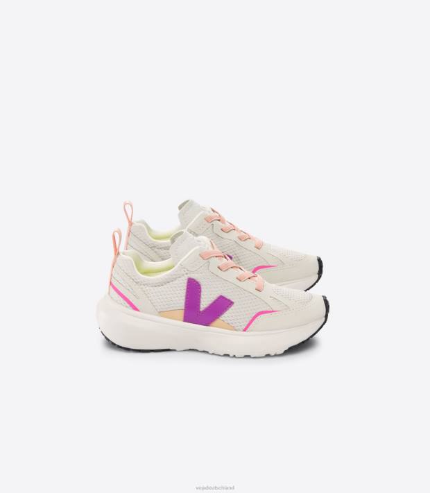 Schuhe VHJD379 Kinder Veja Kanarische elastische Schnürsenkel, Alveomesh, natürlicher Lotus