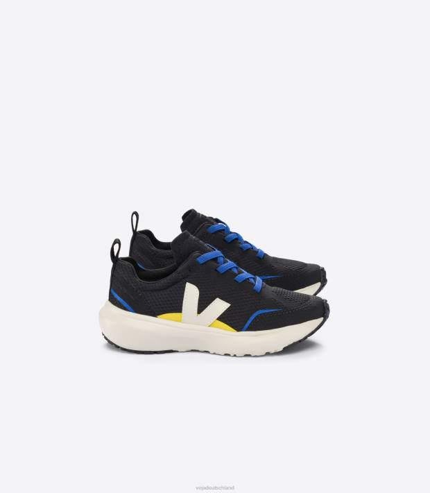Schuhe VHJD380 Kinder Veja Kanarische elastische Schnürsenkel, Alveomesh, schwarzer Pierre