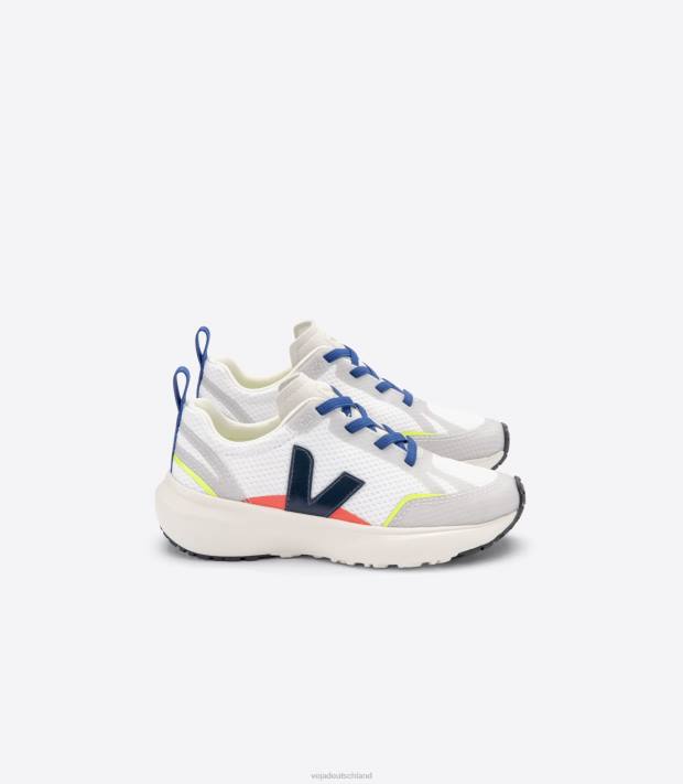 Schuhe VHJD381 Kinder Veja Kanarische elastische Schnürsenkel Alveomesh weiß Nautico