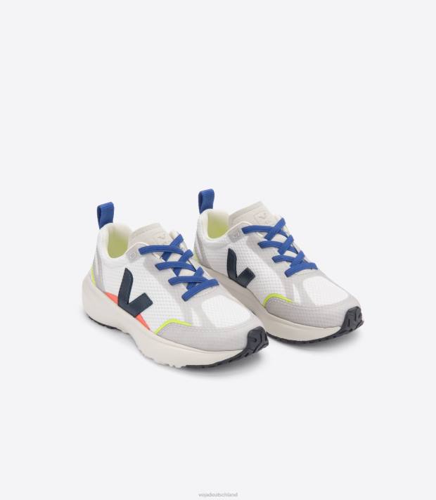 Schuhe VHJD381 Kinder Veja Kanarische elastische Schnürsenkel Alveomesh weiß Nautico