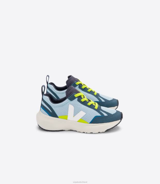 Schuhe VHJD383 Kinder Veja Kanarische elastische Schnürsenkel Alveomesh Stahl weiß